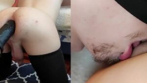 POV pegging and cumshot while pussy licking