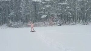 Hardcore tgirl strips and jerks herself in the snow