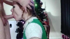 Cute Redhead Elf gets throatfucked and cum in throat 4 Christmas Side View – TheGoddessOfLust