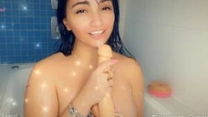 Hot latina teasing in the shower, tits fuck cumming on her boobs and on her big butt, try not to cum